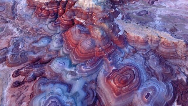 Aerial Ascending Full Frame Of Bentonite Hills In Famous State Park - Moab, Utah