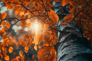 Inspection of an autumnal tree with orange foliage: ideal for nature and fall-inspired assignments