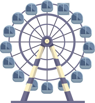 recommend clip art: Colorful cartoon ferris wheel illustration with blue cabins and rotating gondola design, perfect for amusement park, fair, festival, and outdoor family event entertainment on a white background