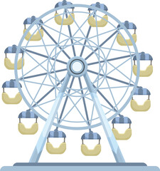 Colorful cartoon ferris wheel illustration in an amusement park, vector graphic for children and family entertainment, leisure, and funfair recreation on a joyful summer day