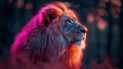 Naklejka premium Vibrant Electric Lion - Surreal Retro Ad