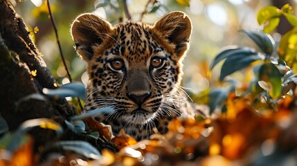 AI generated illustration of a leopard cub in a jungle