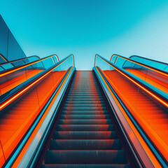 OrangeEscalators that the sky. Orange and blue colors and blue colors