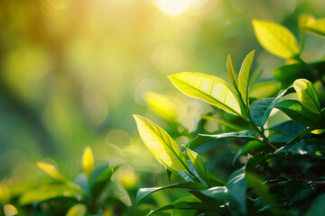 Obraz premium Fresh Green Leaves with Sunlight in Background