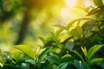 Obraz premium Fresh Green Leaves with Sunlight in Background