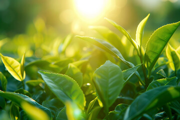 Obraz premium Fresh Green Leaves with Sunlight in Background