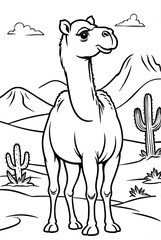 Camel Kids coloring page book, black and white line art, blank  coloring art