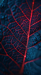 Close-up of a Colorful Leaf Veins with Neon Lighting
