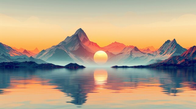 Immerse yourself in the art of geometric landform depiction with this minimalist illustration. Through clean lines and precise shapes, this depiction offers a fresh perspective on the beauty of the