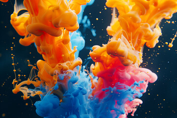 beautiful pink and blue colored colorful smoke, paint or ink explosion in the water, liquid or fluid, motion wallpaper art, vapor in motion, energy
