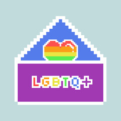 LGBT pride month. Envelope with heart. Rainbow colors. LGBTQ+ flag. Pixel art. Vector illustration