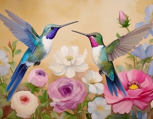 hummingbird and flowers
