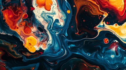 A colorful painting with a blue and orange swirl