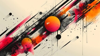 Create a minimalist digital artwork featuring abstract compositions and striking contrasts. Use bold shapes and vibrant colors against a clean background, employing sharp lines and dynamic