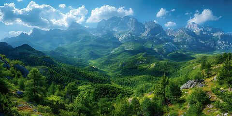 Obraz premium Impressive Mountainscapes with Azure Skies & Green Forests - Nature Photography