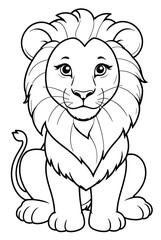 Lion in forest Kids coloring page book, black and white line art, blank  coloring art