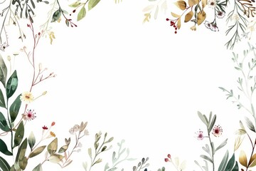 Simple botanical wedding frame with hand-drawn wreaths, blooms, and foliage on white background