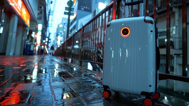 Innovative smart luggage featuring cutting edge digital interface at the airport terminal - Powered by Adobe