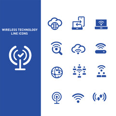 set of wireless technology icon lined vector design 