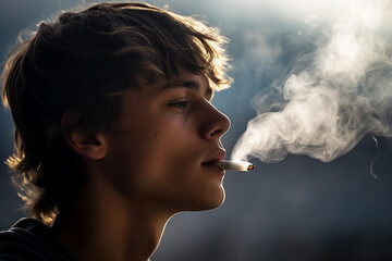 Fototapeta premium Generative AI image of young man smoker with cigar bad habits concept
