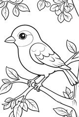 Obraz premium Bird sparrow Kids coloring page book, black and white line art, blank coloring art