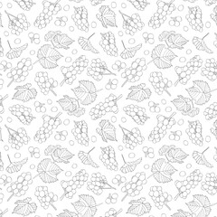 Seamless endless pattern of bunches of grapes. Illustration in hand drawn style. Can be used to create packaging, covers, backgrounds, cards, textiles, clothing, souvenirs and much more.
