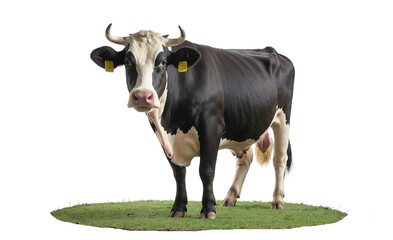 Mother milk cow standing on the grass. Isolated white background