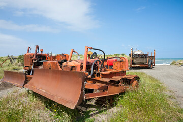 Old bulldozers used to tow boats to water and back in dunes