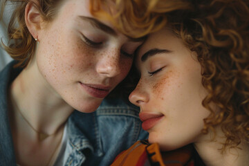 Obraz premium Generated with ai image of a happy loving enamored people enjoying each other indoors