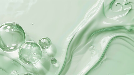 Abstract light green background liquid with bubbles