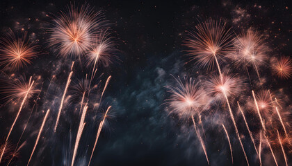 From below shot of wonderful vivid fireworks exploding on background of black night sky