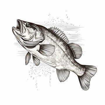 black and white fish leaping upwards clip art preview