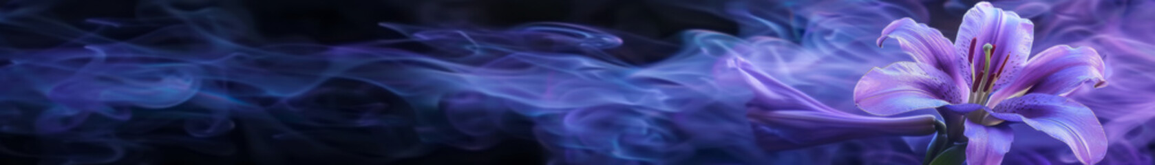 Obraz premium Enchanting Purple Lily Flower Amidst Mystical Blue Smoke