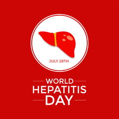 Vector illustration of World Hepatitis Day ,July 28.  Hand with liver and ribbon design illustration. Banner poster, flyer and background design.