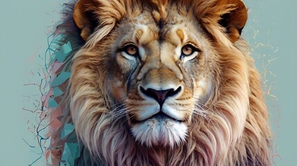 Fototapeta premium lion. It has a light brown mane and is looking