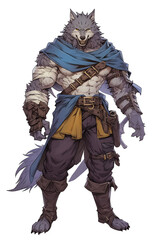 A ferocious cartoon werewolf, full body, standing menacingly on a transparent background.