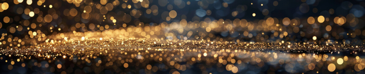 Golden Particles Floating Above a Shimmering Surface