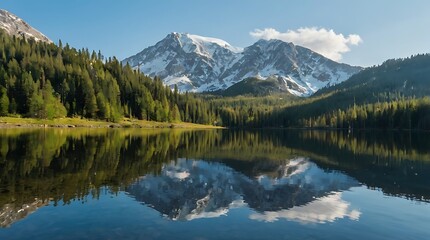mountain lake with crystal clear water reflecting the sky