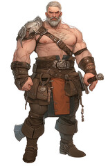Obraz premium A powerful cartoon warrior, isolated on transparent background, showcasing intricate armor and a fierce battle cry.
