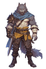 Obraz premium A ferocious cartoon werewolf, full body, standing menacingly on a transparent background.