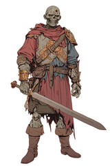Fototapeta premium A full-body cartoon character from a fantasy RPG, undead and posed menacingly, isolated on a transparent background