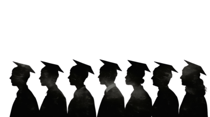 Silhouettes of a row on graduating students with graduate hats