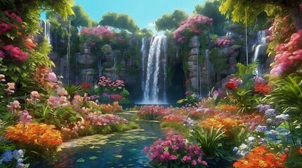 photo of a waterfall in a tropical setting