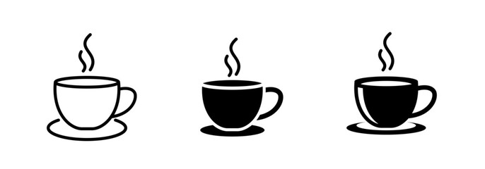 Hot cup beverage vector icon set. Tea or coffee cups icons.