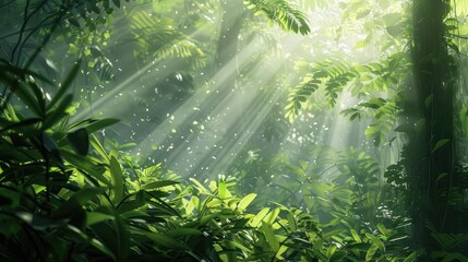 Sunlight filtering through lush green foliage