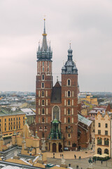 November 22, 2023. Krakow, Poland. View of St. Mary's Basilica.