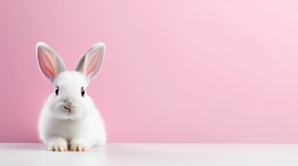 cute animal pet rabbit or bunny white color smiling and laughing isolated with copy space for easter background, rabbit, animal, pet, cute, fur, ear, mammal, background, celebration, generate by AI