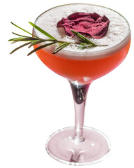 tropical cocktail on a background of foliage, shadows from the sun. Pink background