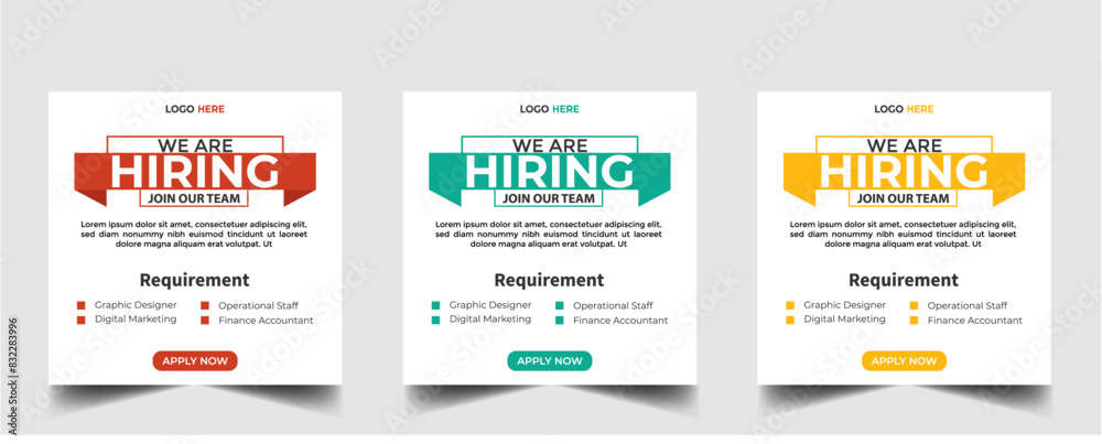 Wall mural hiring recruitment open job vacancy design vector social media post banner template or web banner la