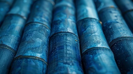 Several blue bamboo sticks are arranged together to form a beautiful background.